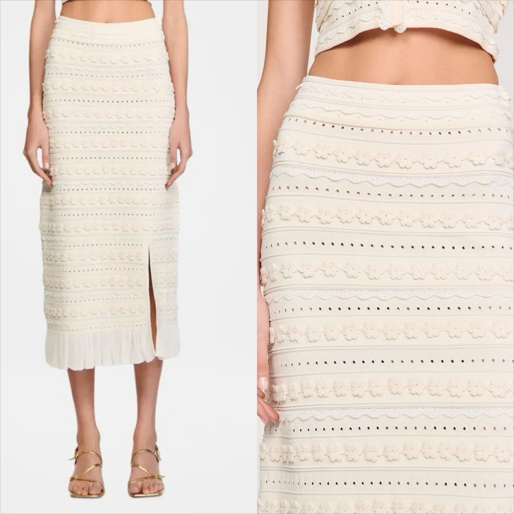 Sandro imanie knit pom pom leg slit skirt ecru cream - Picture 5 of 9